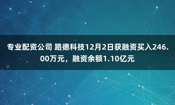 专业配资公司 路德科技12月2日获融资买入246.00万元，融资余额1.10亿元